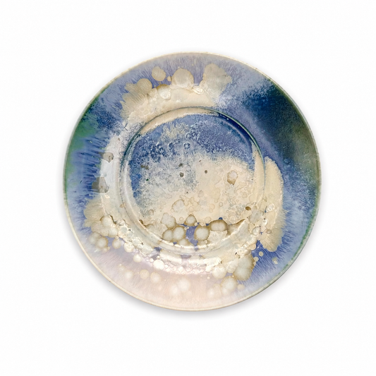 Handmade Kiln-Transformed Glaze Saucer — front on white background